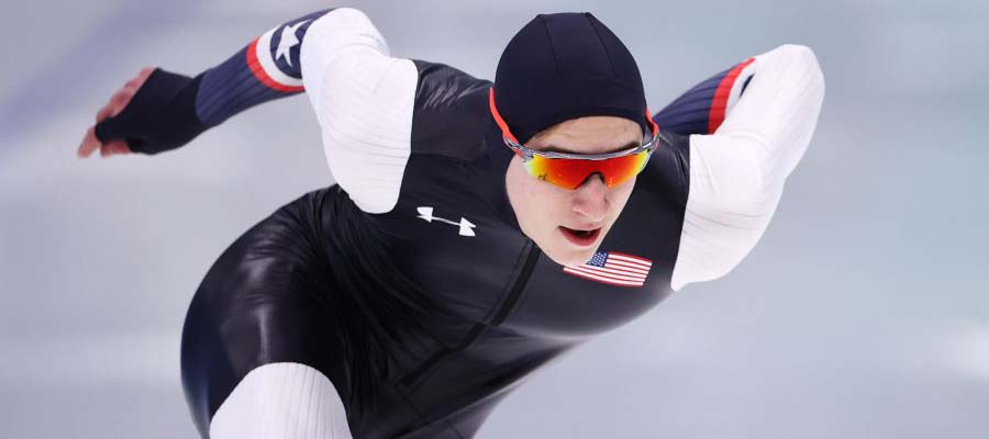 US skater Jordan Stolz during the Men's 1000 metre event at the 2022 Winter Olympic Games